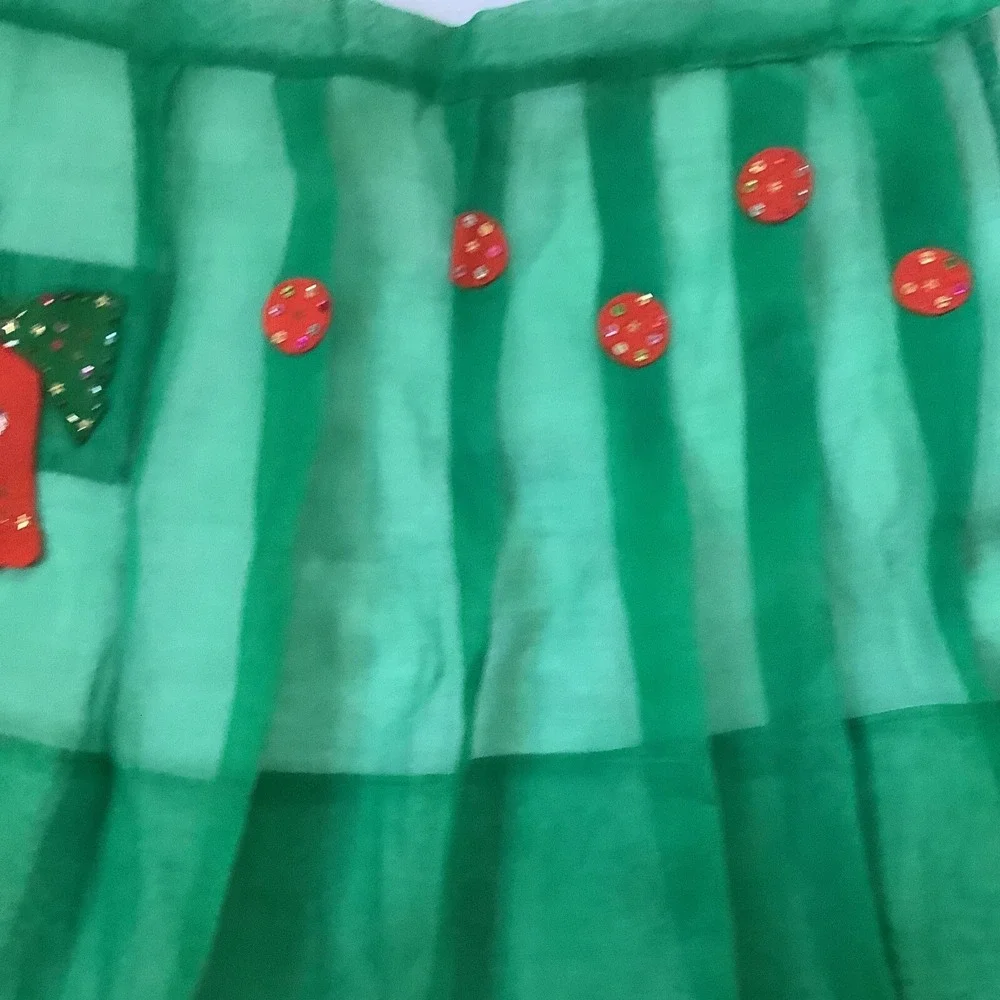 Handmade Christmas Half Apron Green Sheer Bell Pocket Sequins Retro Holiday